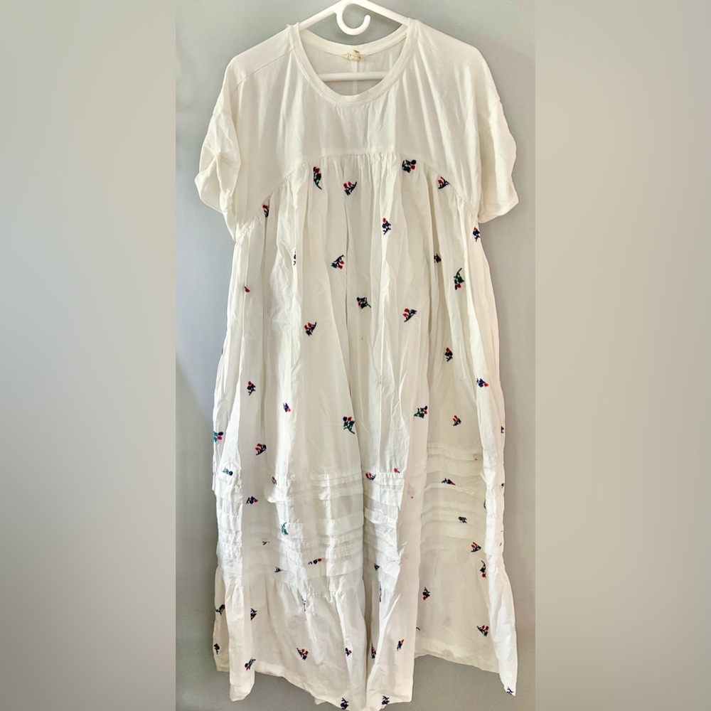 Pilcro White Maxi Dress with Floral Embroidery